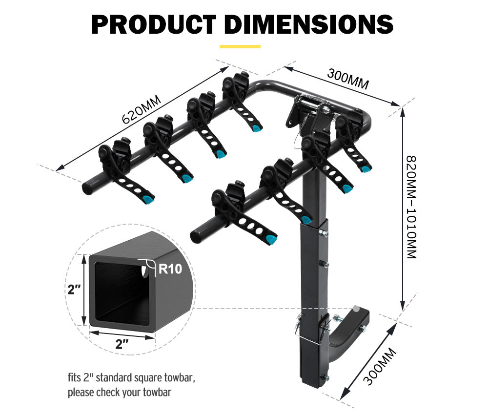 Foldable 4 Bicycle Carrier Bike Car Rear Rack 2" TowBar Hitch Mount