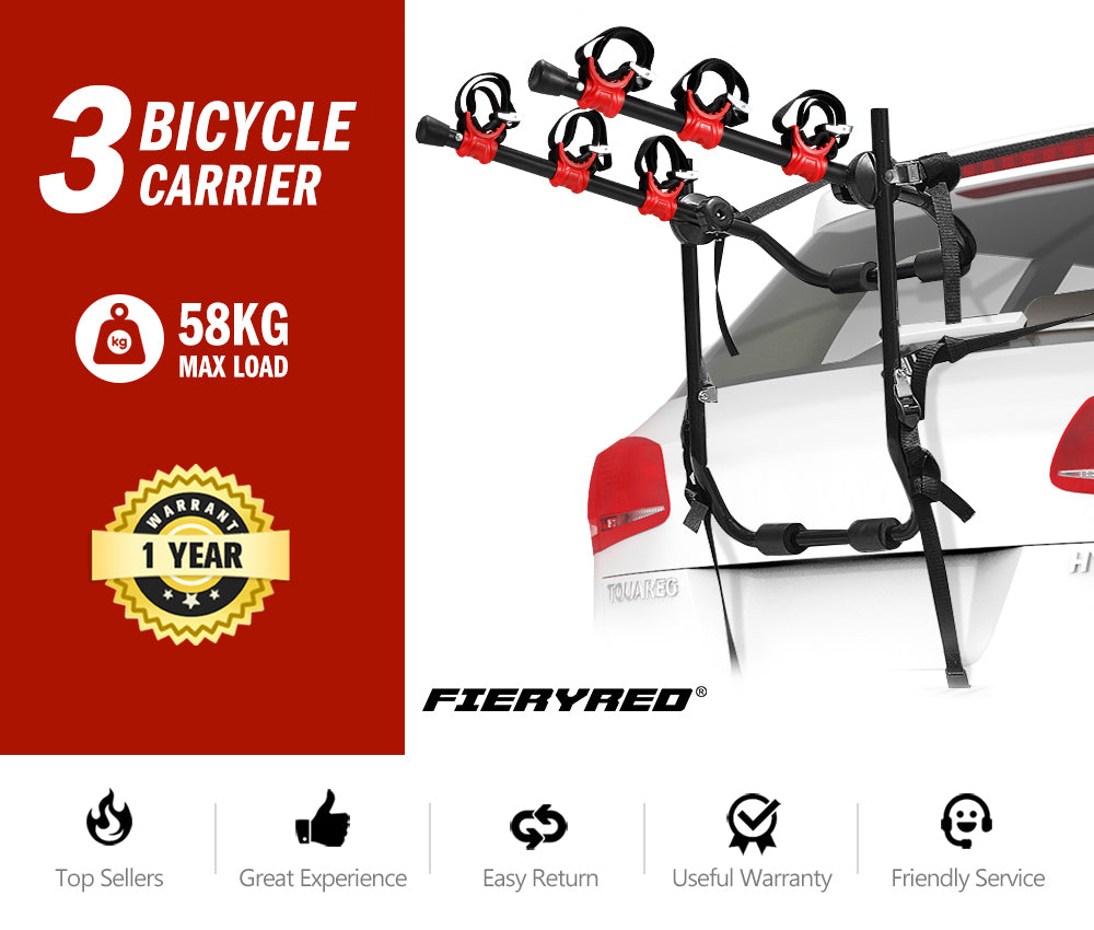 FIERYRED 3 Bike Bicycle Carrier Universal Trunk Foldable