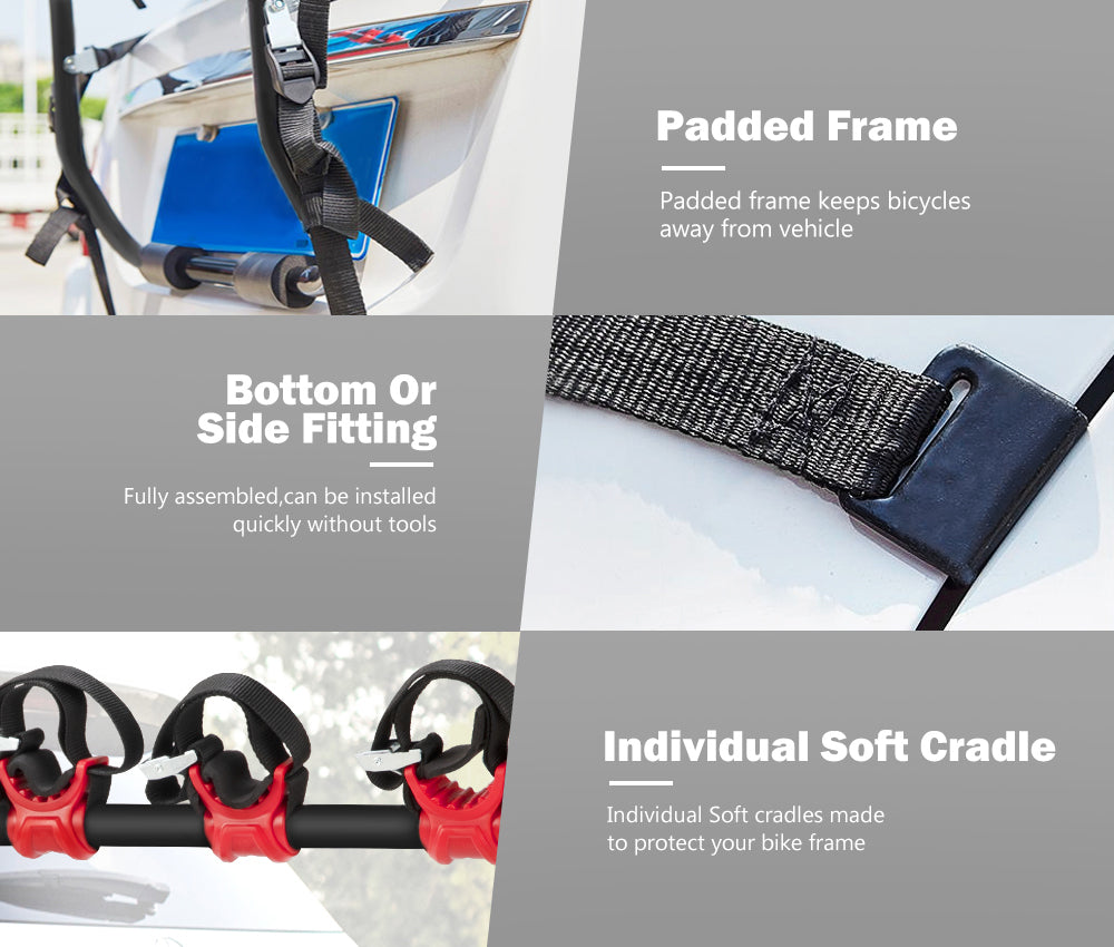 FIERYRED 3 Bike Bicycle Carrier Universal Trunk Foldable