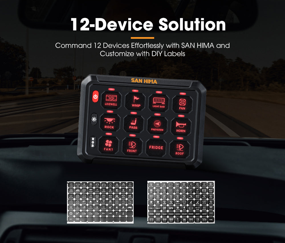San Hima 12 Gang Bluetooth Switch Panel 12V/24V ON-OFF LED Control For Car Boat