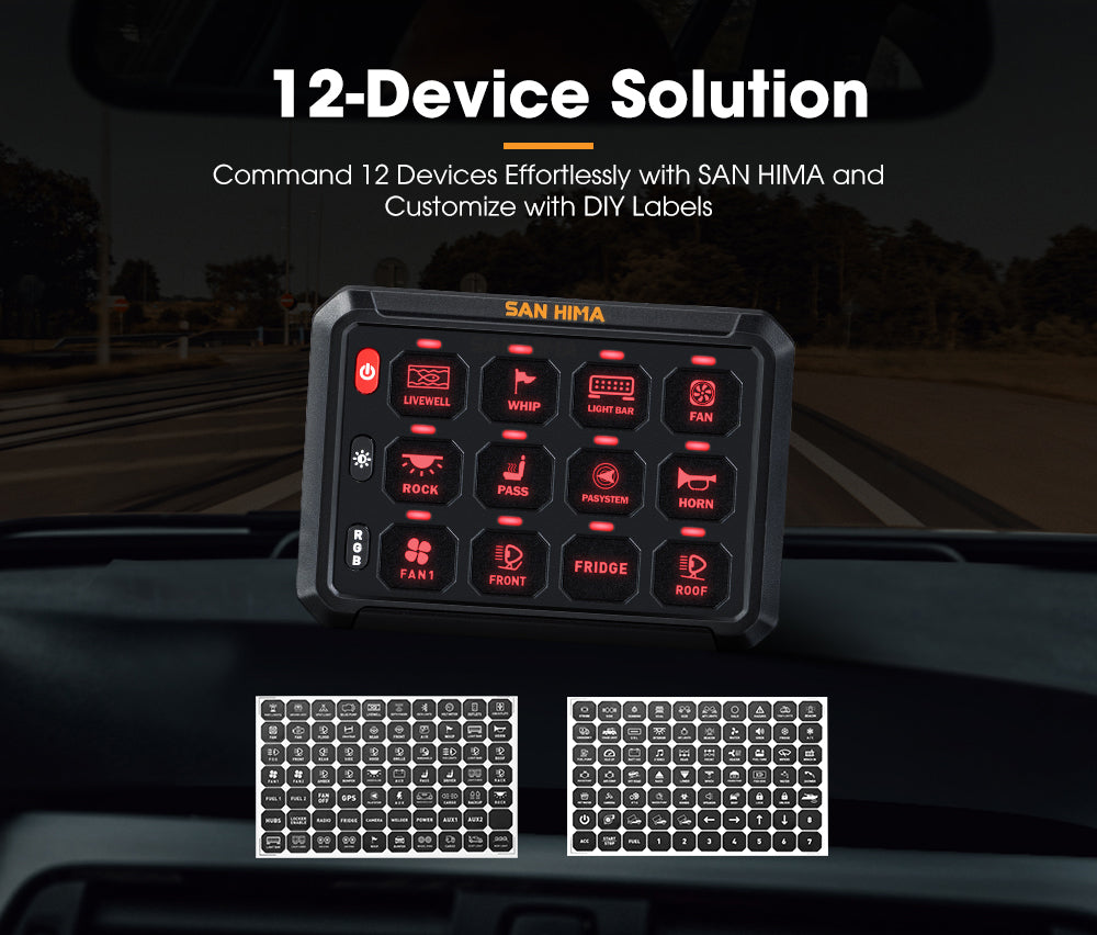 San Hima 12 Gang Bluetooth Switch Panel 12V/24V ON-OFF LED Control For Car Boat