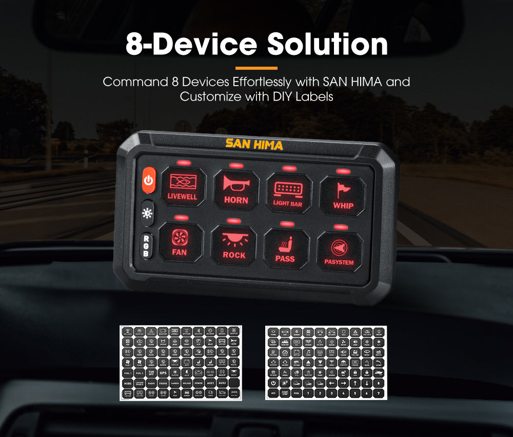 San Hima 8 Gang Bluetooth Switch Panel 12V/24V ON-OFF LED Control For Car Boat