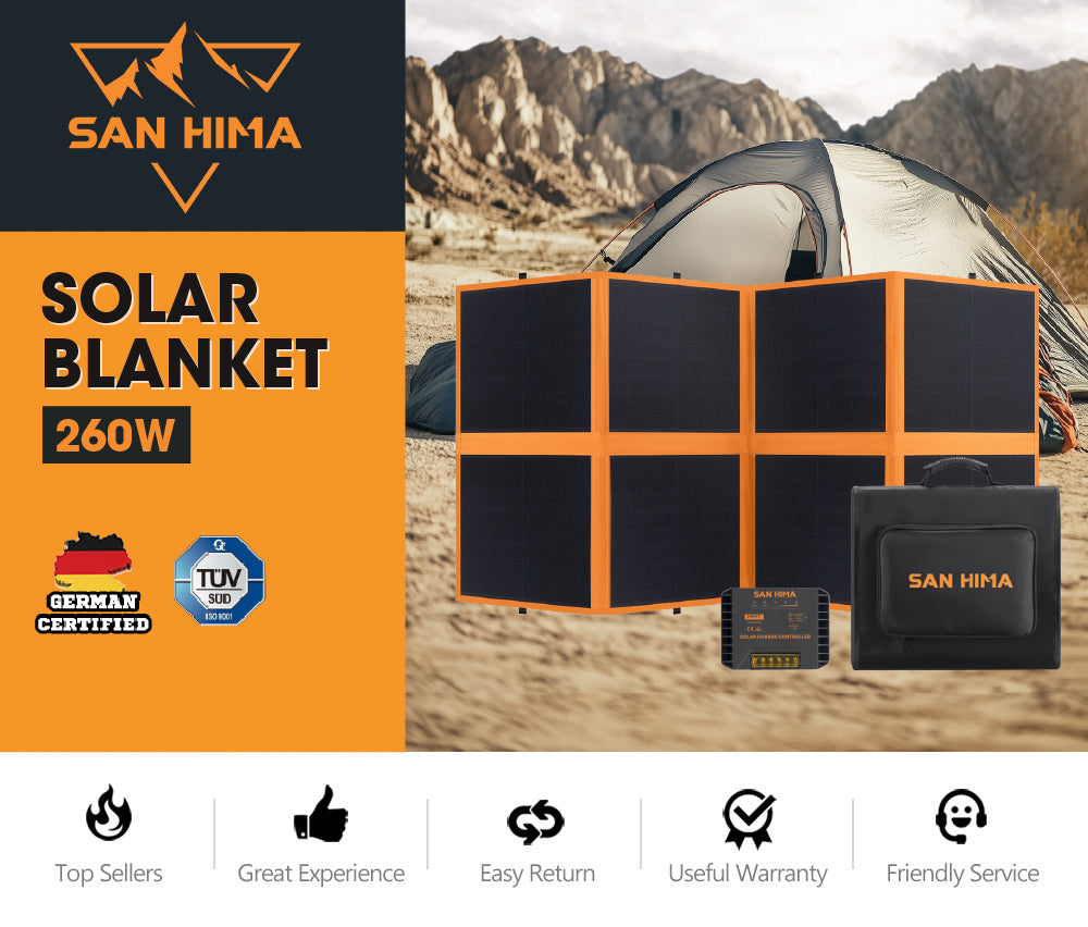 San Hima 12V 260W Folding Solar Blanket Flexible Blanket Kit Camping Charging