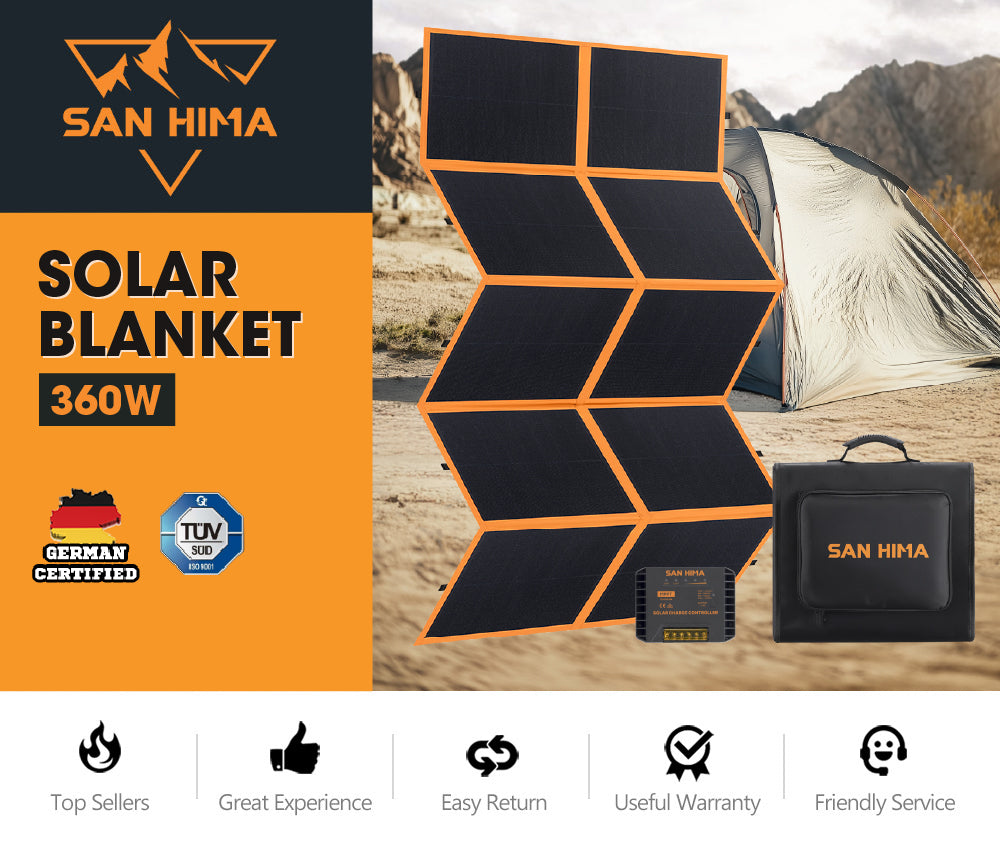 San Hima 12V 360W Folding Solar Blanket Flexible Blanket Kit Camping Charging