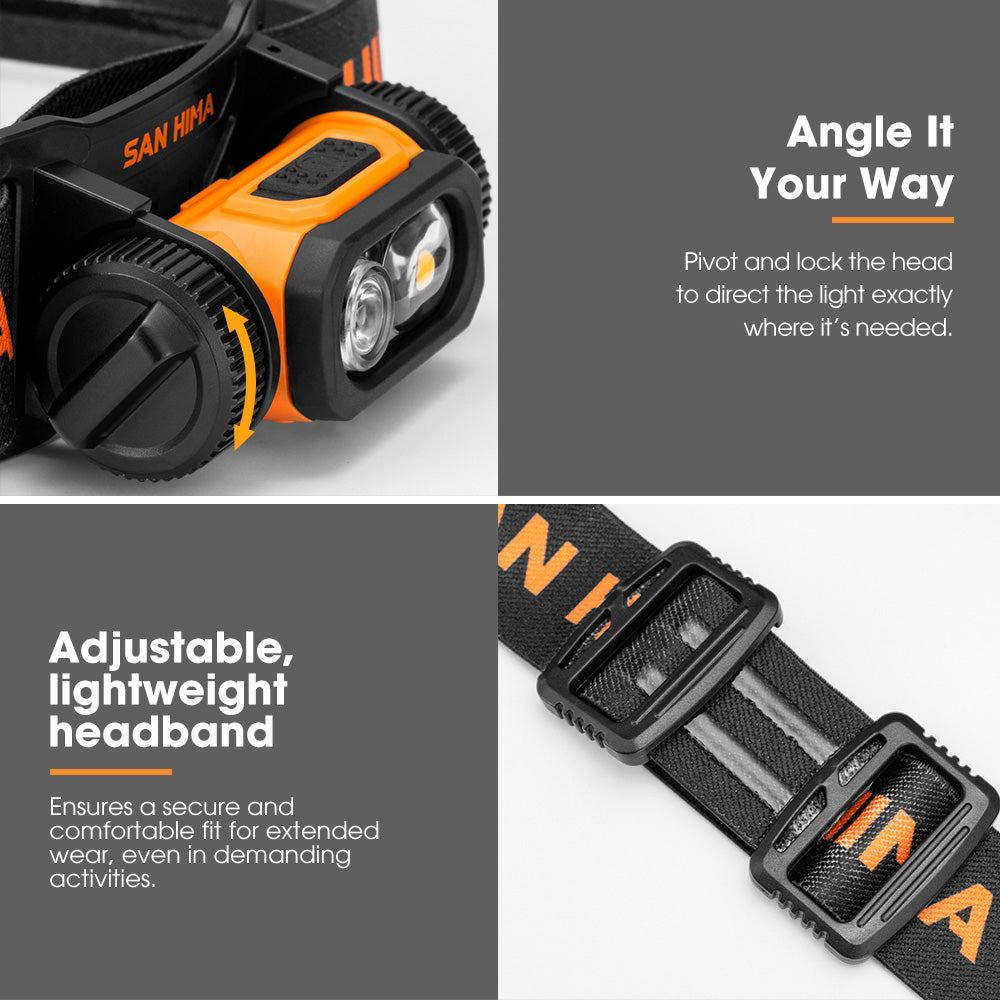 San Hima COB LED Head Torch Headlight Camping Rechargeable Headlamp Waterproof