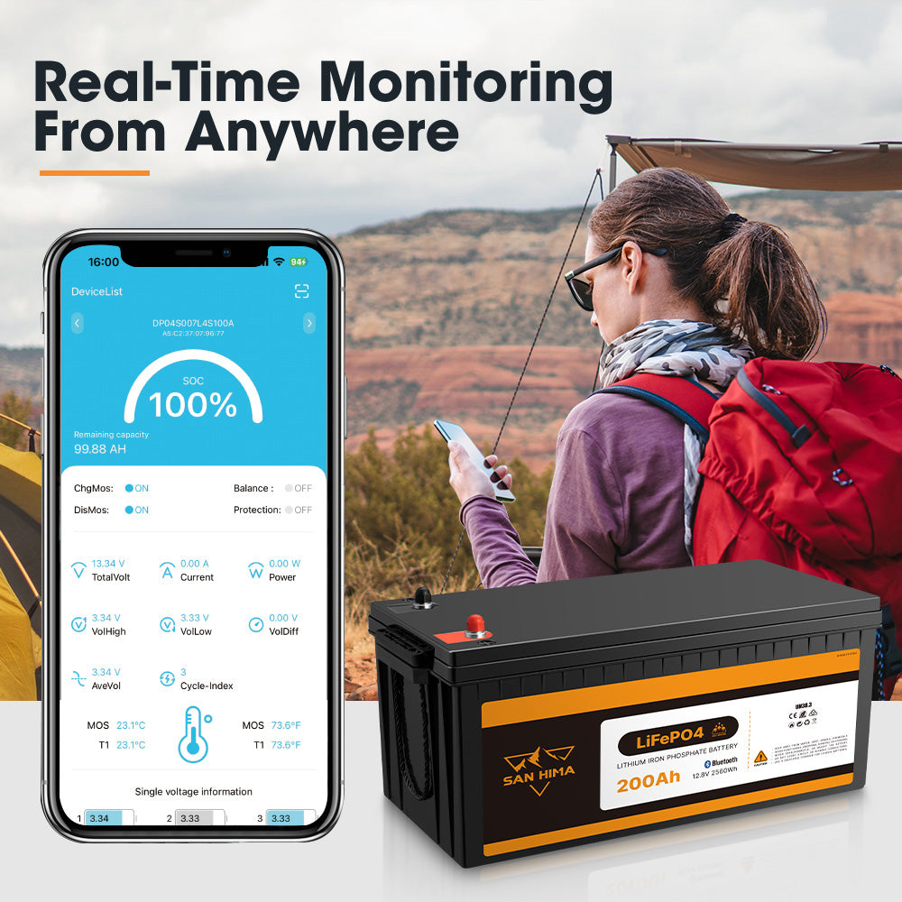 San Hima 12V 100Ah/200Ah Lithium Battery BMS LiFePO4 w/ Bluetooth Self-heating