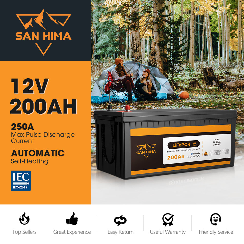 San Hima 12V 100Ah/200Ah Lithium Battery BMS LiFePO4 w/ Bluetooth Self-heating