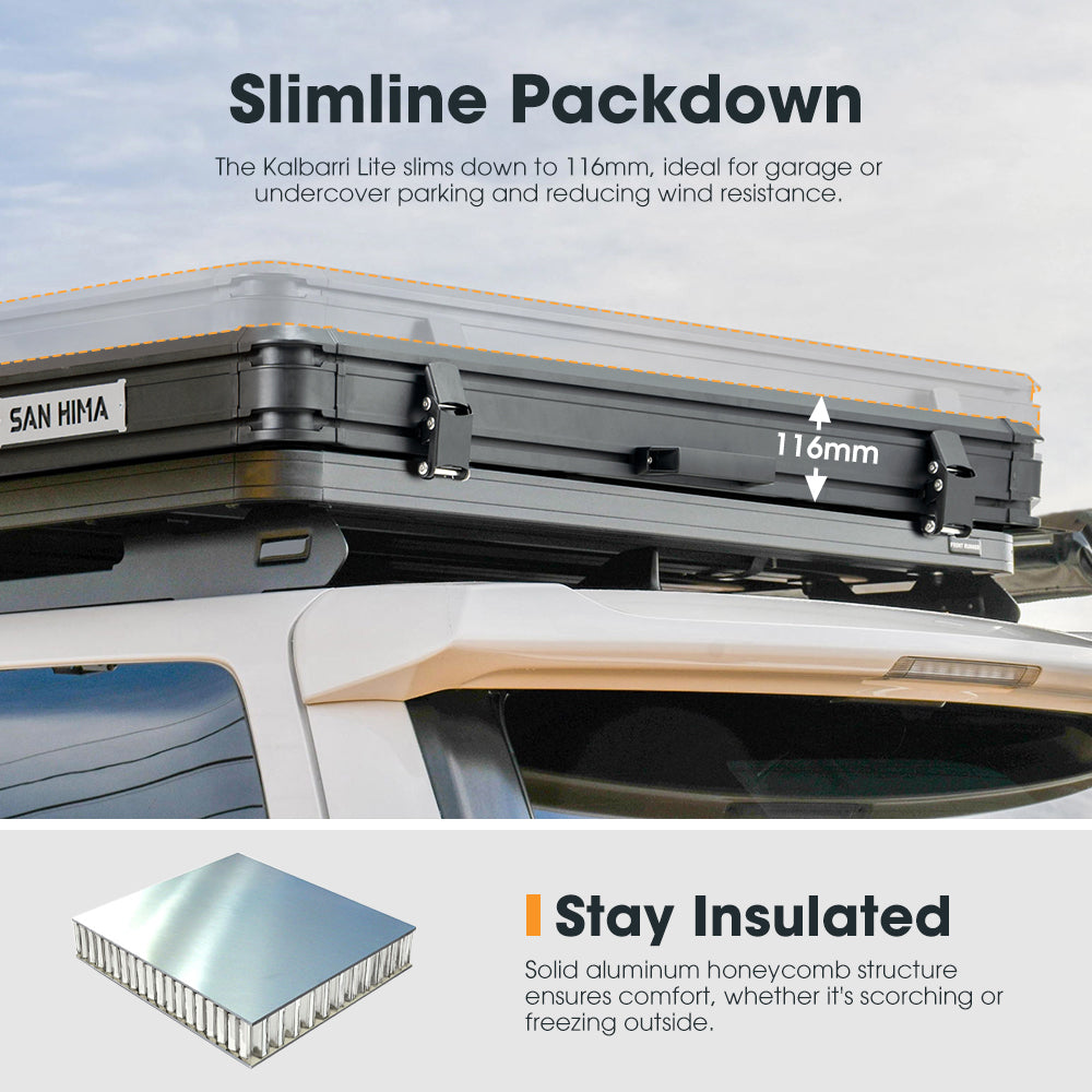 San Hima Kalbarri Lite Rooftop Tent Hardshell With Ladder & Rack Grey Camping