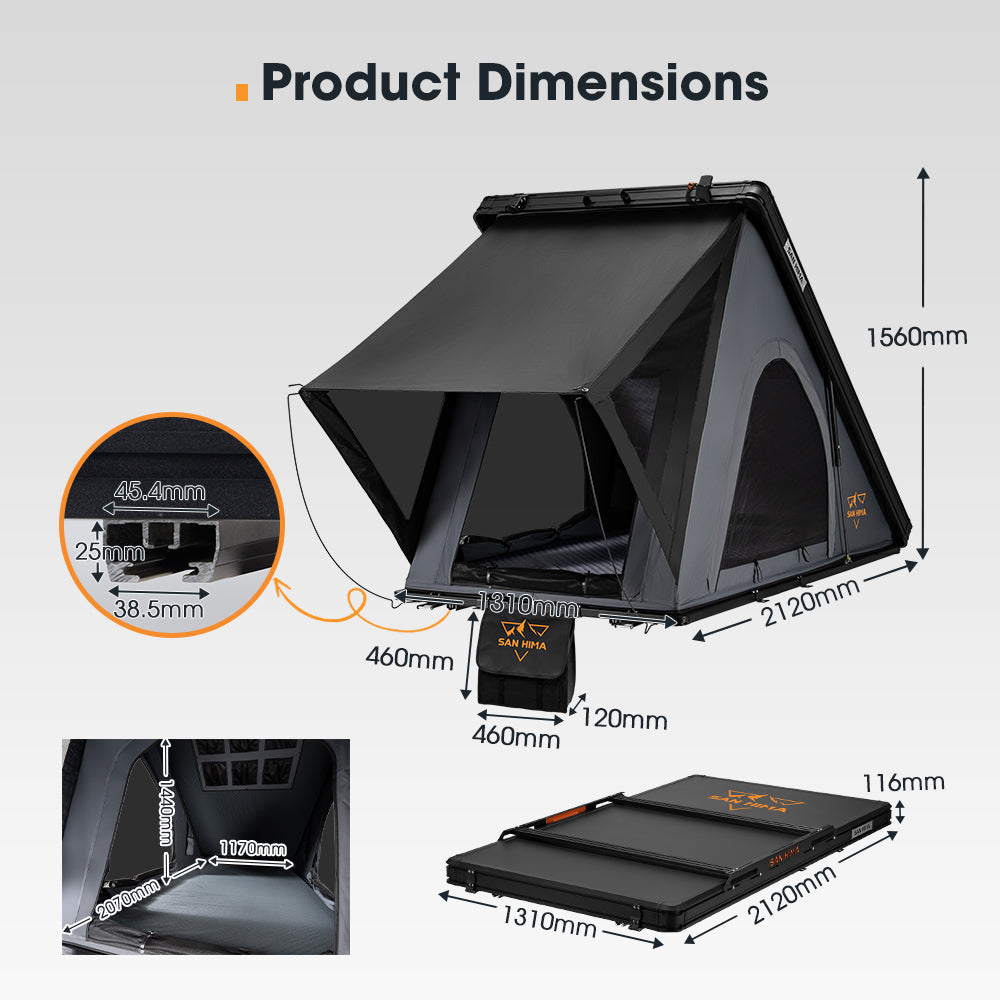 San Hima Kalbarri Lite Rooftop Tent Hardshell With Ladder & Rack Grey Camping