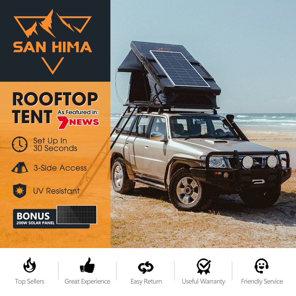 San Hima Kalbarri X Rooftop Tent Hardshell With Ladder + 200W Solar Panel