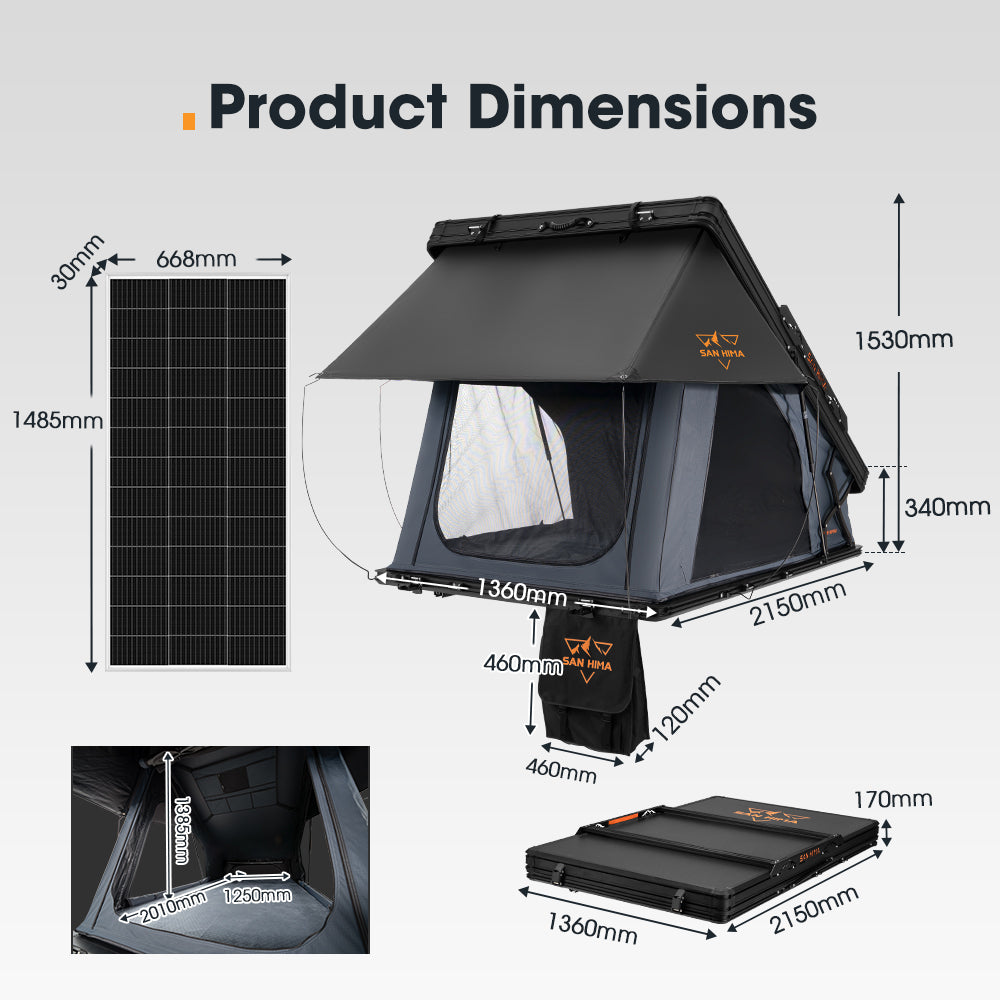 San Hima Kalbarri X Rooftop Tent Hardshell With Ladder + 200W Solar Panel