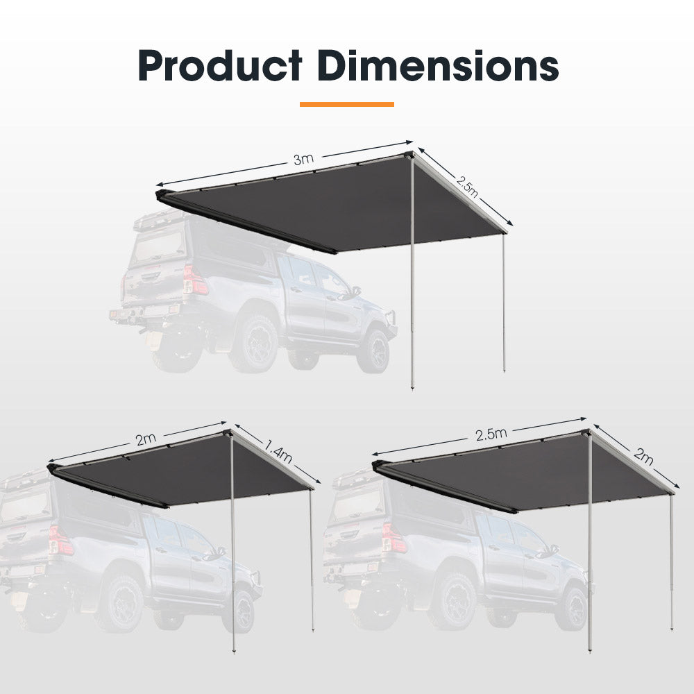 San Hima Car Side Awning Pull-out Telescoping Poles Waterproof Car Shade