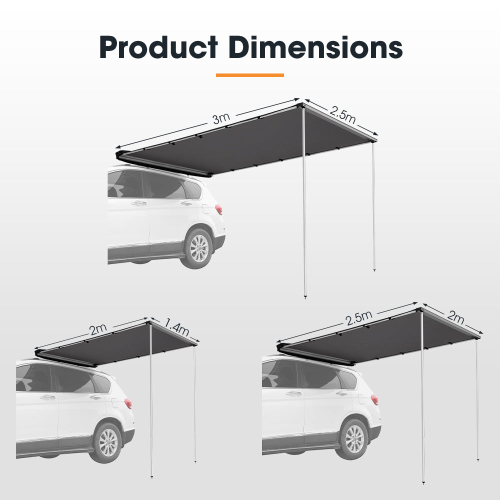San Hima Car Side Awning Pull-out Telescoping Poles Waterproof Car Shade