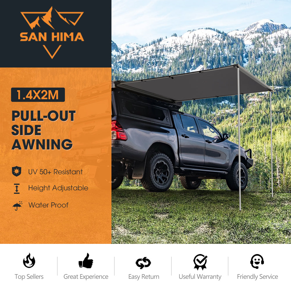 San Hima Car Side Awning 1.4x2m Pull-out Telescoping Poles Waterproof Car Shade