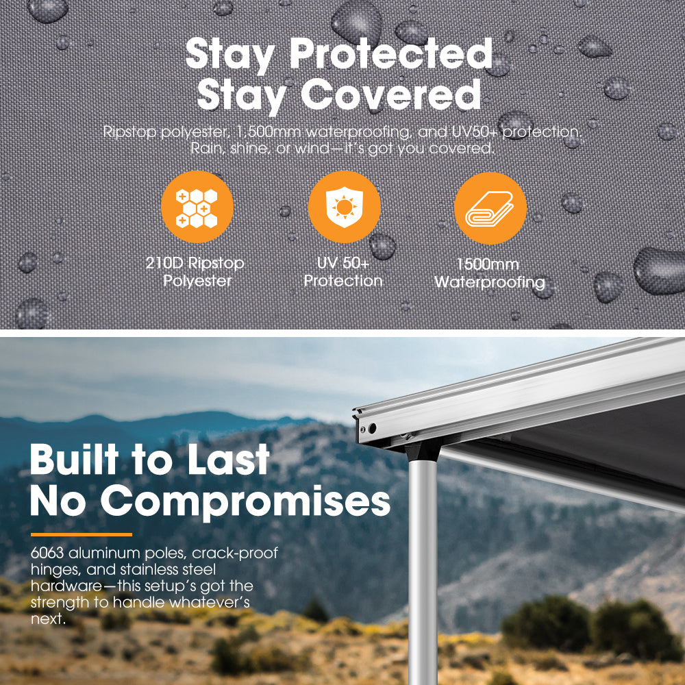 San Hima Car Side Awning Pull-out Telescoping Poles Waterproof Car Shade