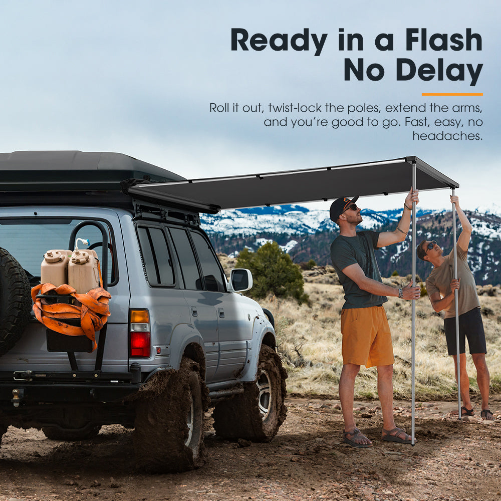 San Hima Car Side Awning Pull-out Telescoping Poles Waterproof Car Shade