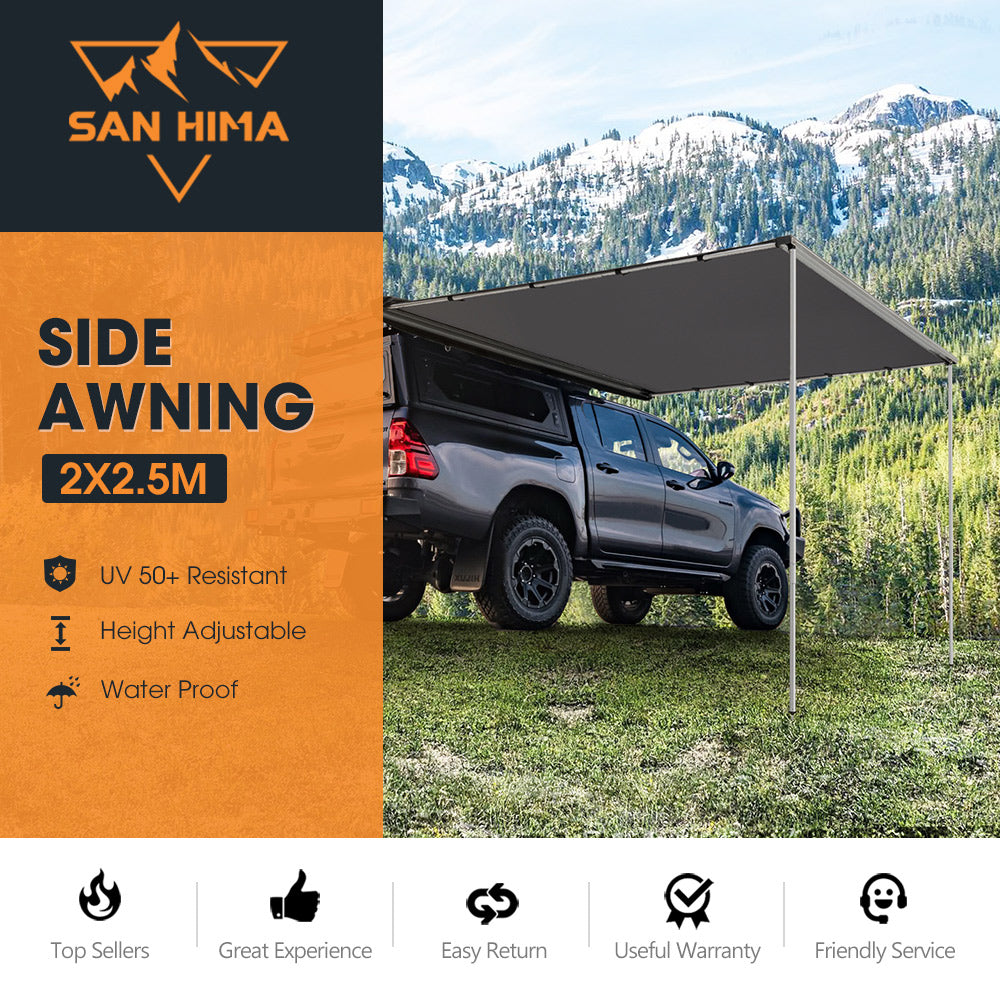 San Hima Car Side Awning 2x2.5m Pull-out Telescoping Poles Waterproof Car Shade