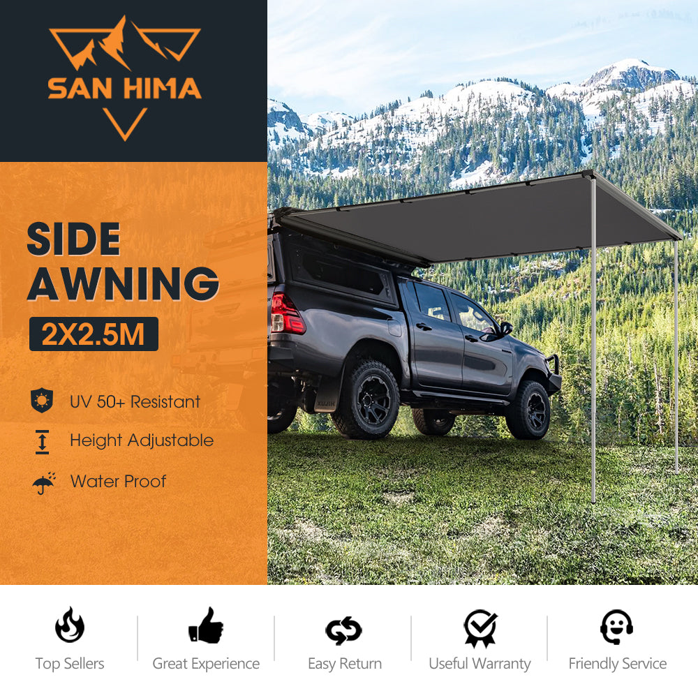 San Hima Car Side Awning 2x2.5m Pull-out Telescoping Poles Waterproof Car Shade