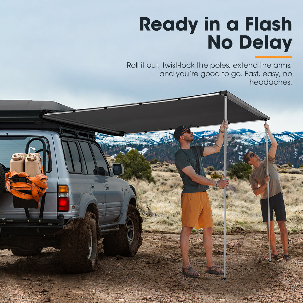 San Hima Car Side Awning Pull-out Telescoping Poles Waterproof Car Shade