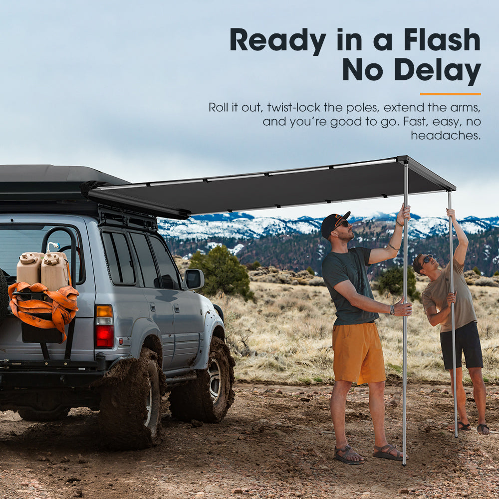 San Hima Car Side Awning 2x2.5m Pull-out Telescoping Poles Waterproof Car Shade
