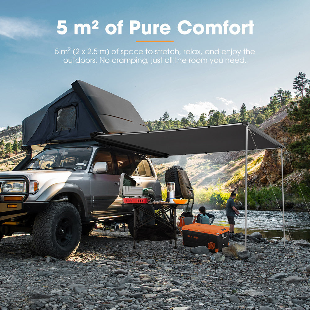 San Hima Car Side Awning Pull-out Telescoping Poles Waterproof Car Shade