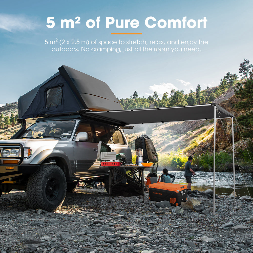 San Hima Car Side Awning Pull-out Telescoping Poles Waterproof Car Shade