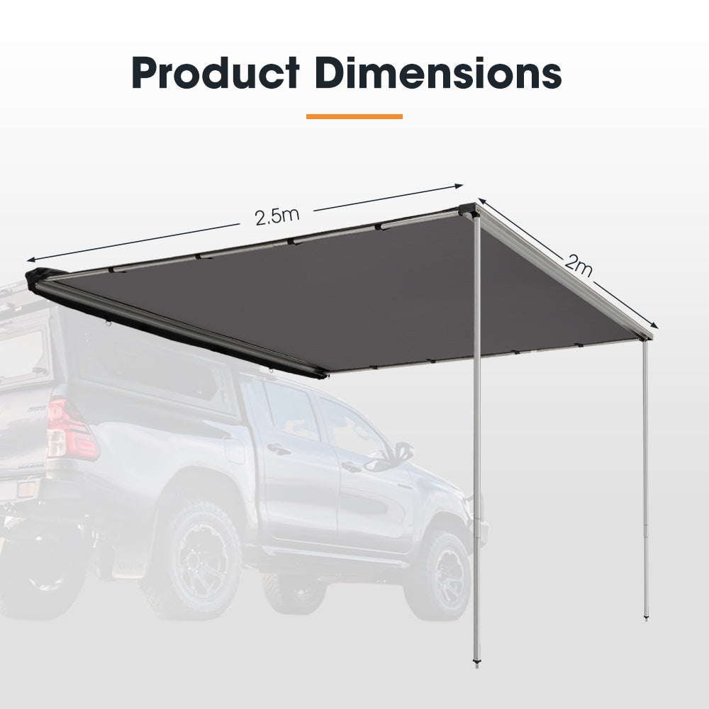 San Hima Car Side Awning 2x2.5m Pull-out Telescoping Poles Waterproof Car Shade