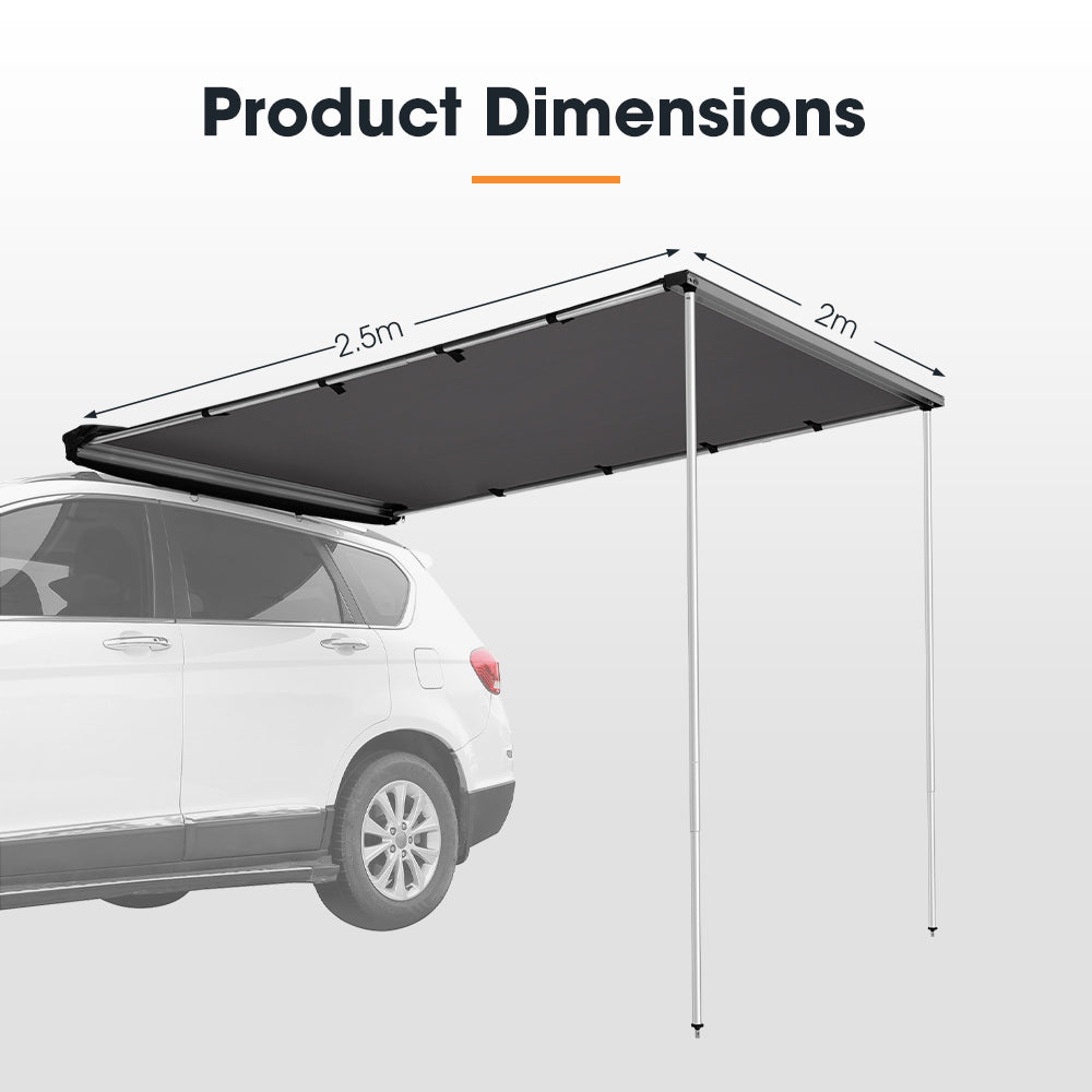 San Hima Car Side Awning 2x2.5m Pull-out Telescoping Poles Waterproof Car Shade