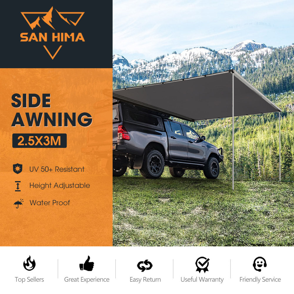 San Hima Car Side Awning 2.5x3m Pull-out Telescoping Poles Waterproof Car Shade