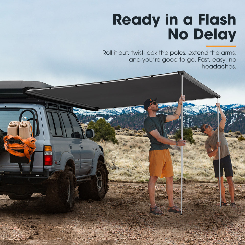 San Hima Car Side Awning 2.5x3m Pull-out Telescoping Poles Waterproof Car Shade