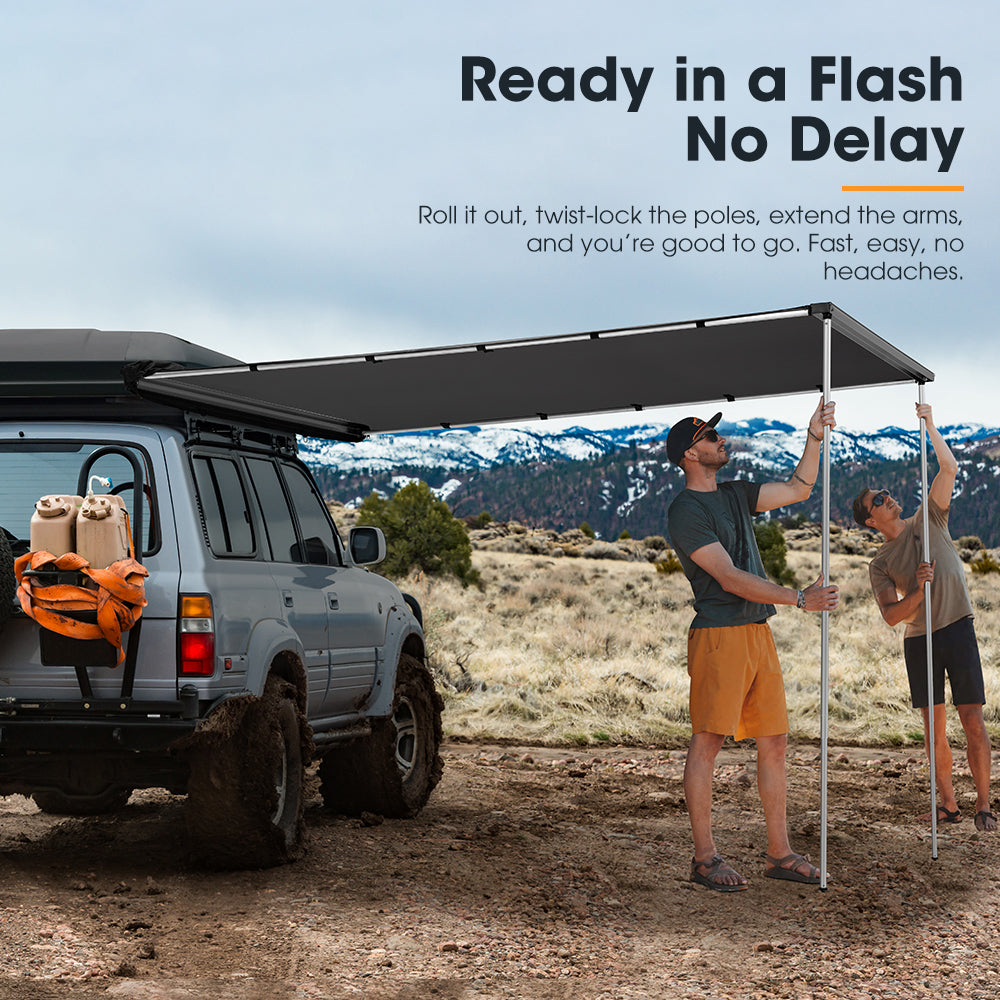 San Hima Car Side Awning 2.5x3m Pull-out Telescoping Poles Waterproof Car Shade
