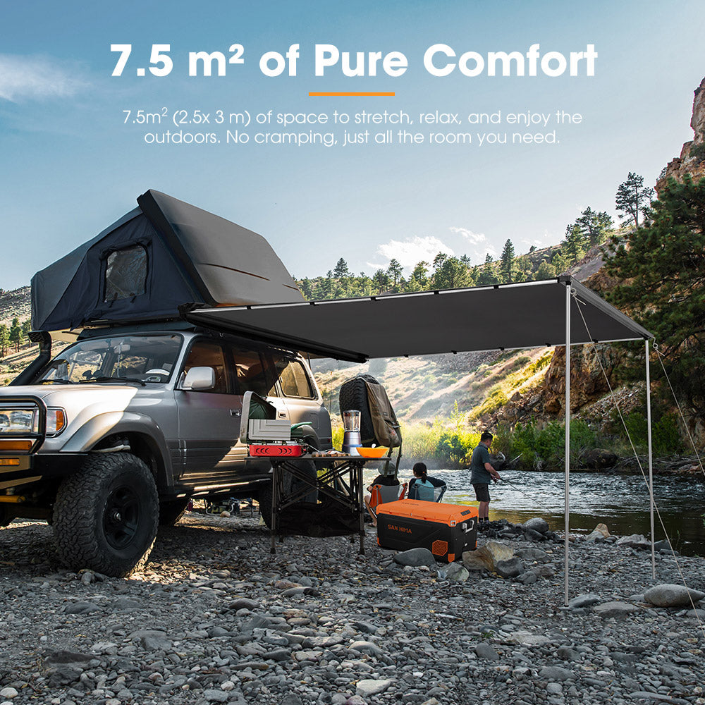 San Hima Car Side Awning 2.5x3m Pull-out Telescoping Poles Waterproof Car Shade