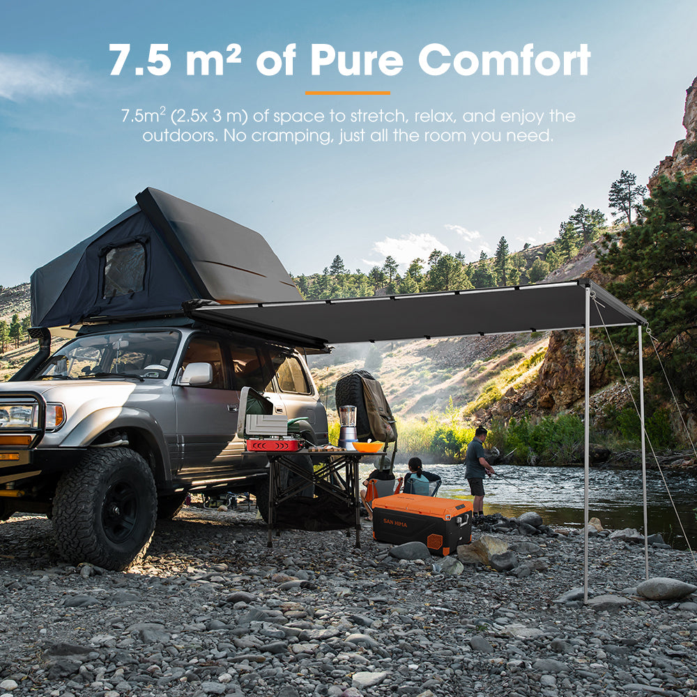 San Hima Car Side Awning 2.5x3m Pull-out Telescoping Poles Waterproof Car Shade