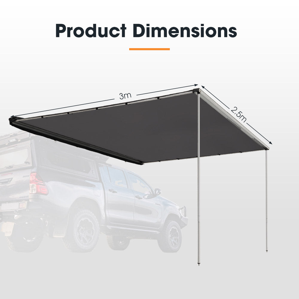San Hima Car Side Awning 2.5x3m Pull-out Telescoping Poles Waterproof Car Shade