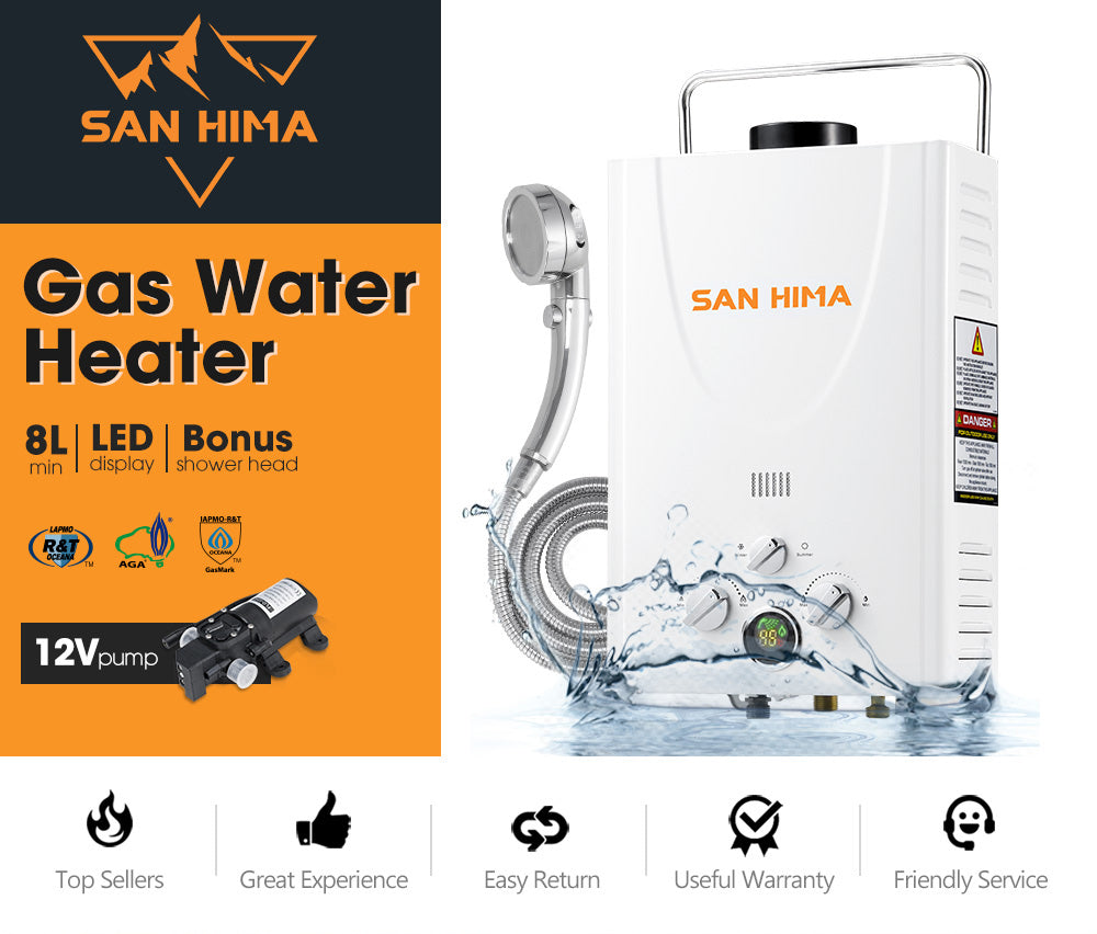 SAN HIMA Portable Gas Water Heater System 8L Outdoor Camping Shower Caravan