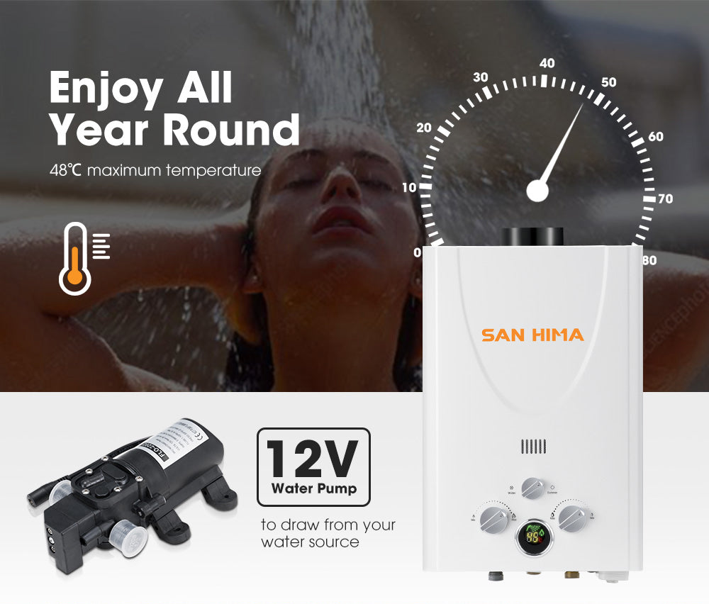 SAN HIMA Portable Gas Water Heater System 8L Outdoor Camping Shower Caravan