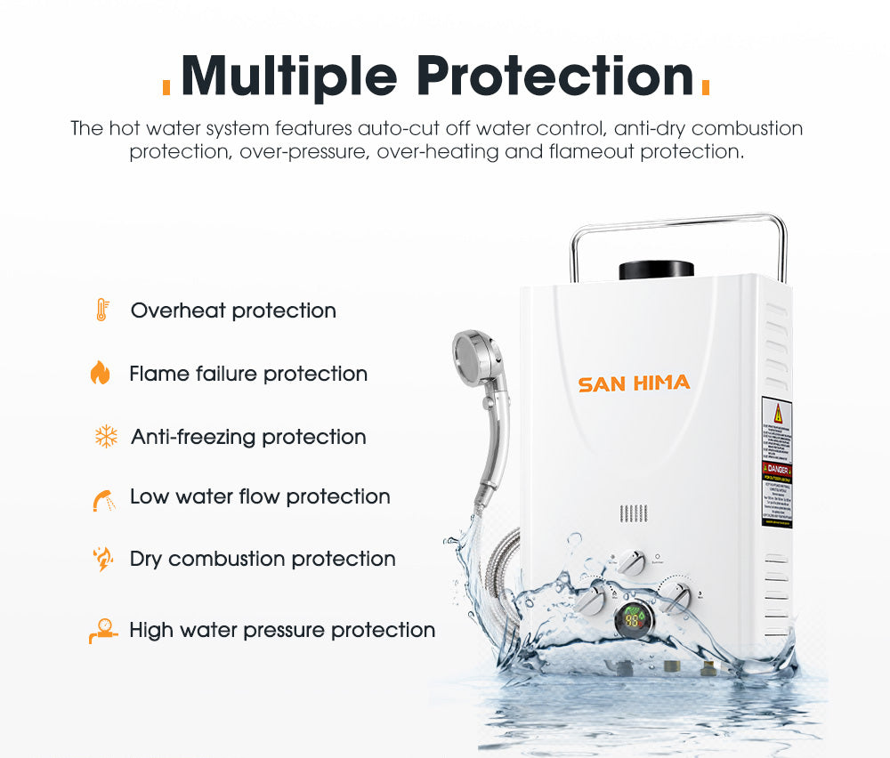 SAN HIMA Portable Gas Water Heater System 8L Outdoor Camping Shower Caravan