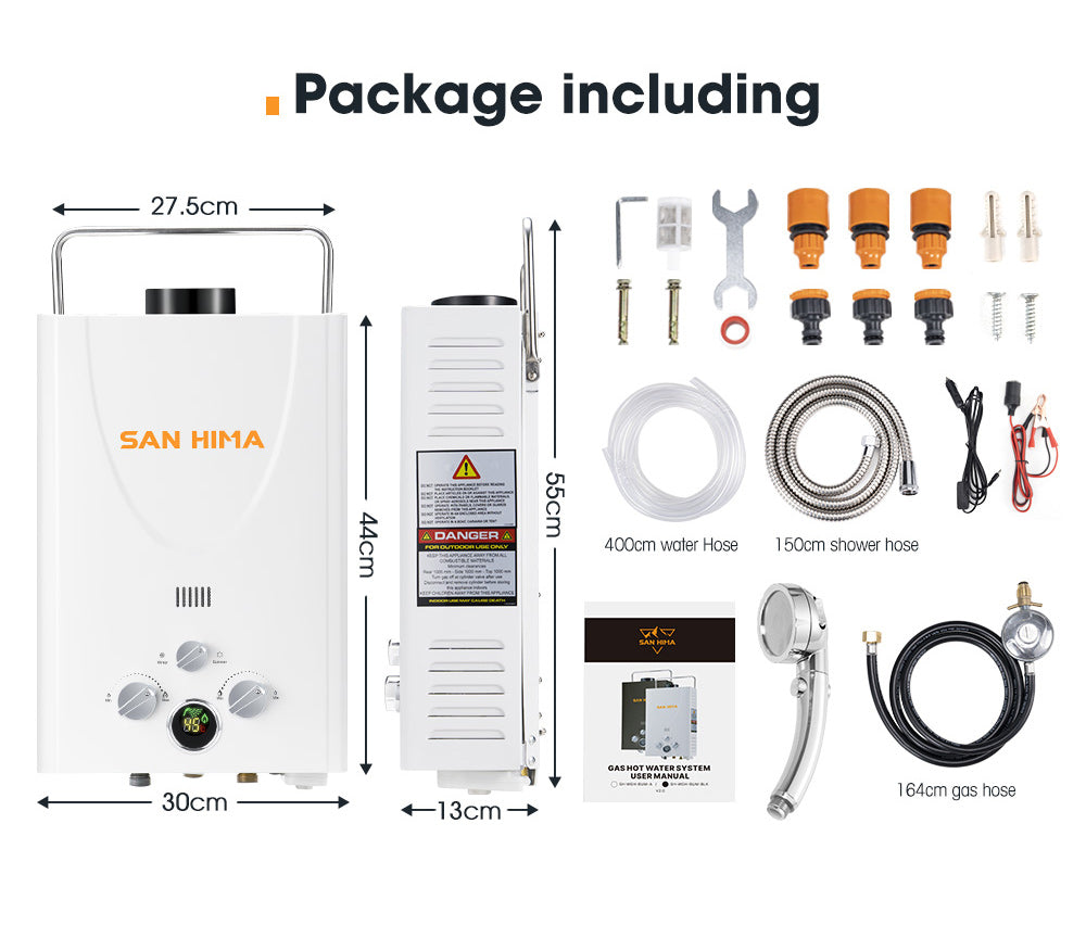 SAN HIMA Portable Gas Water Heater System 8L Outdoor Camping Shower Caravan