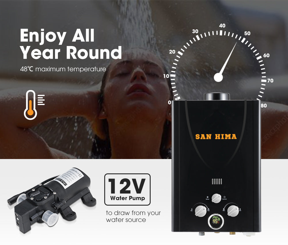 SAN HIMA Portable Gas Hot Water Heater System 8L Caravan Outdoor Camping Shower