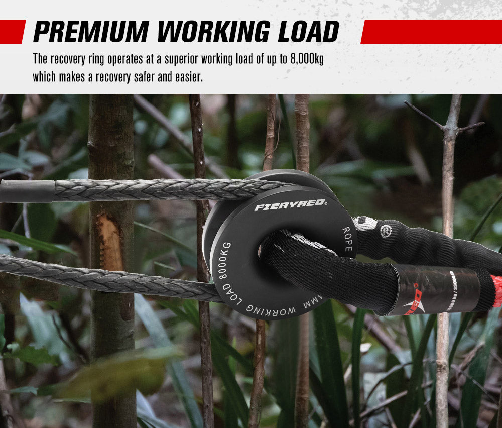 Fieryred Recovery Snatch Block Pulley Rope Ring 8T+15T Soft Shackle Recovery Kit