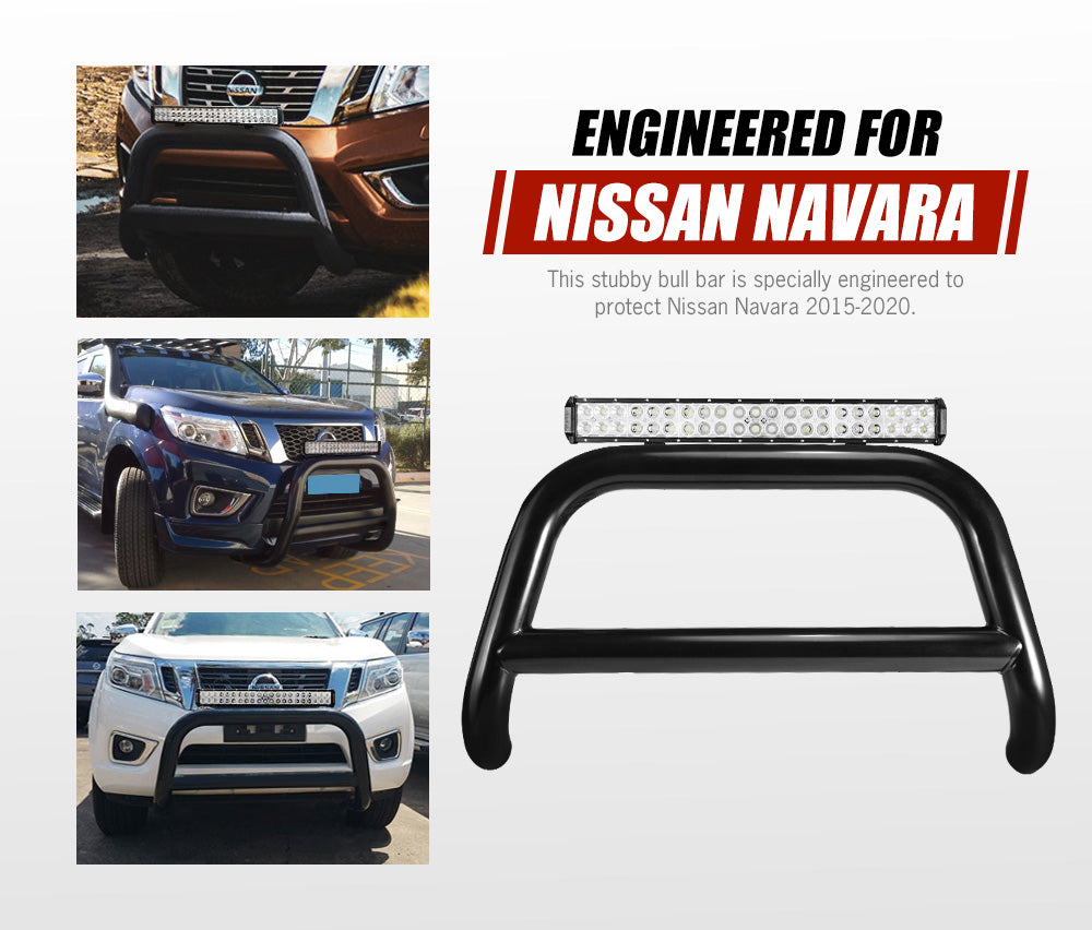 SAN HIMA Nudge Bar 3" Grille Guard For Nissan Navara NP300 2015-2020 + 20" LED Light Bar