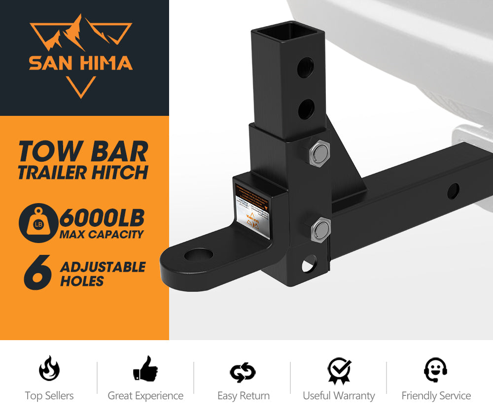 SAN HIMA Adjustable Towbar Tow Bar Ball Mount 2" Hitch Towing Trailer 4WD Car 6000lbs