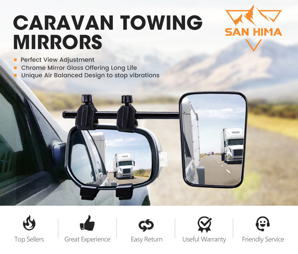 SAN HIMA Pair Towing Mirrors Universal Multi Fit Clamp On 4X4 Caravan Trailer
