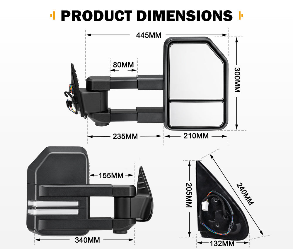 SAN HIMA Extendable Towing Mirrors for Toyota Hilux 2015-ON