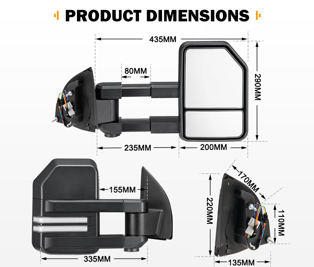 SAN HIMA Towing Mirrors for FORD RANGER Wildtrak MK PX PX2 PX3 XL XLT XLS 2012-MY2021