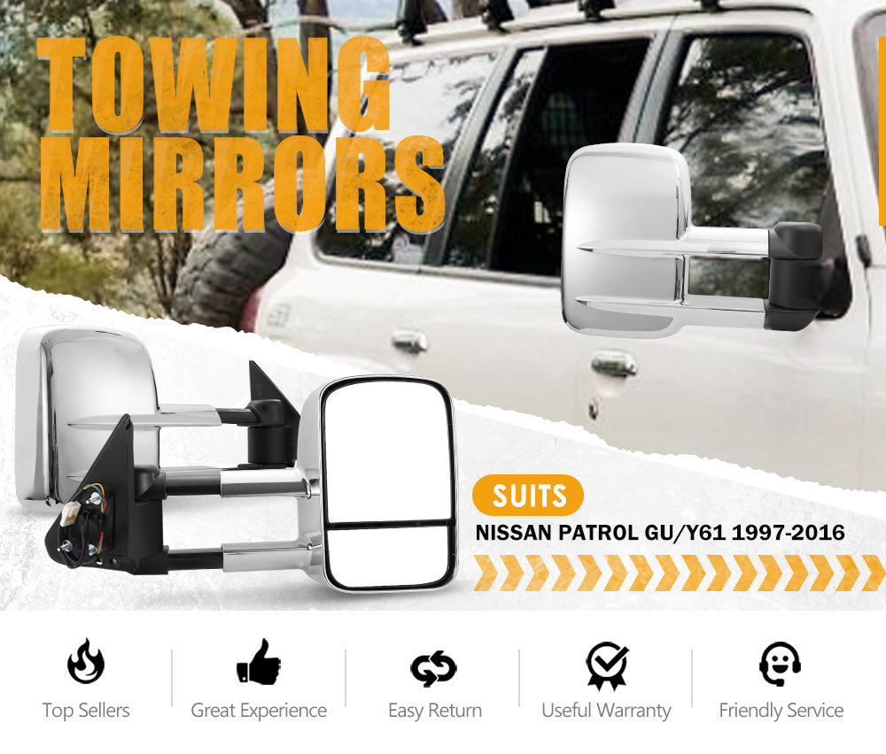 SAN HIMA Pair Towing Mirrors for Nissan Patrol GU Y61 Cab Chassis 1997-2016