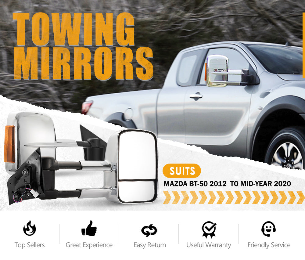 SAN HIMA Pair Towing Mirrors for Mazda BT-50 2012 to Mid-Year 2020 W/ Indicators
