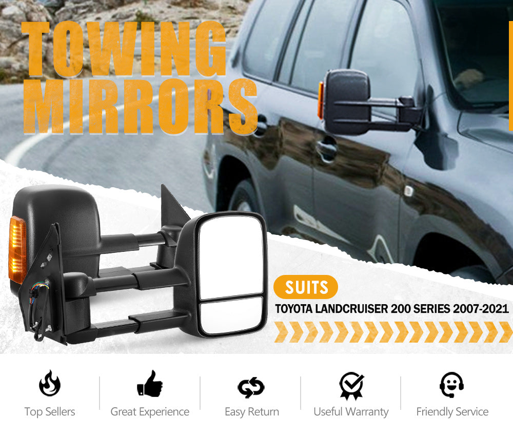 SAN HIMA Pair Towing Mirrors for Toyota Landcruiser 200 Series 2007-2021 with Indicator