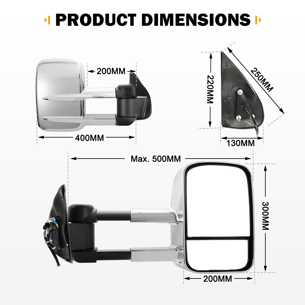 San Hima Pair Towing Mirrors Extendable for Toyota Hilux 2005-2015 N70 Silver