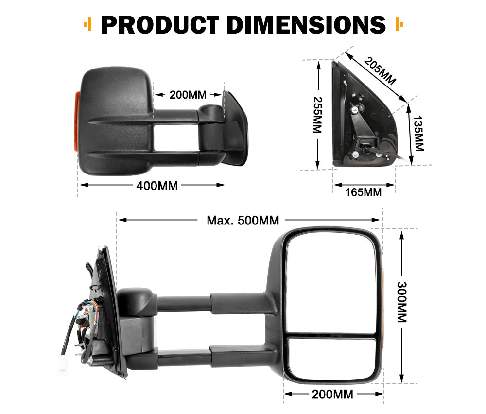 SAN HIMA Pair Extendable Towing Mirrors for Isuzu D-MAX MY2012-MY2019 BLACK